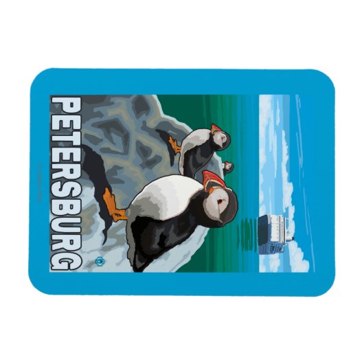 Puffins & Cruise Ship - Petersburg, Alaska Magneet (Horizontaal)