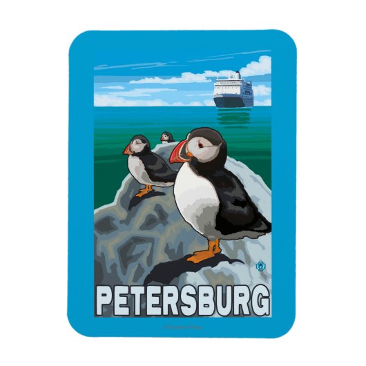 Puffins & Cruise Ship - Petersburg, Alaska Magneet (Verticaal)