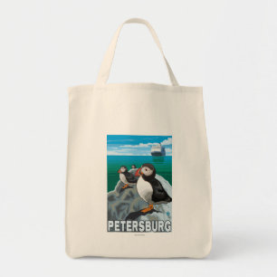 Puffins & Cruise Ship - Petersburg, Alaska Tote Bag
