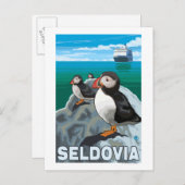Puffins & Cruise Ship - Seldovia, Alaska Briefkaart (Voorkant / Achterkant)