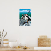 Puffins & Cruise Ship - Seldovia, Alaska Poster (Keuken)