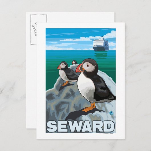 Puffins & Cruise Ship - Seward, Alaska Briefkaart (Voorkant / Achterkant)