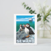 Puffins & Cruise Ship - Seward, Alaska Briefkaart (Staand voorkant)