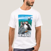 Puffins & Cruise Ship - Seward, Alaska T-shirt (Voorkant)
