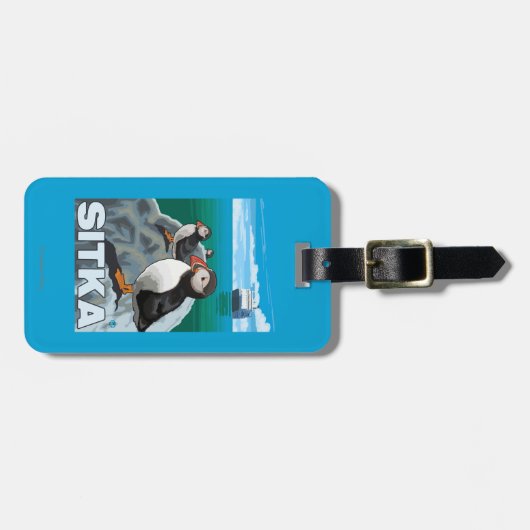 Puffins & Cruise Ship - Sitka, Alaska Bagagelabel (Voorkant horizontaal)