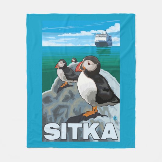 Puffins & Cruise Ship - Sitka, Alaska Fleece Deken (Voorkant)