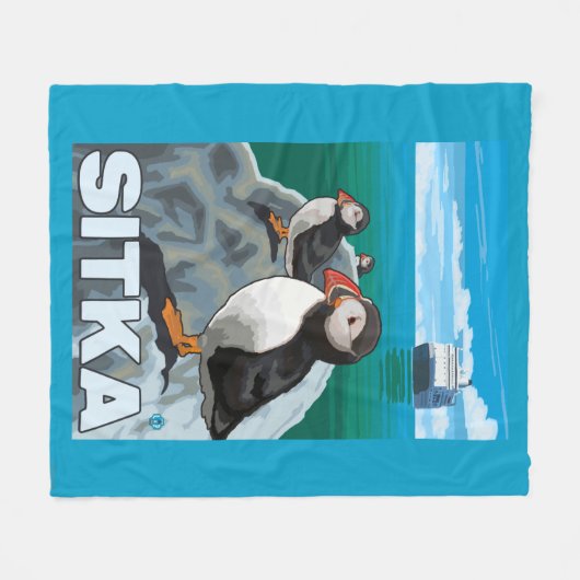 Puffins & Cruise Ship - Sitka, Alaska Fleece Deken (Voorkant (Horizontaal))