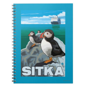 Puffins & Cruise Ship - Sitka, Alaska Notitieboek