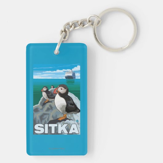Puffins & Cruise Ship - Sitka, Alaska Sleutelhanger (achterkant)