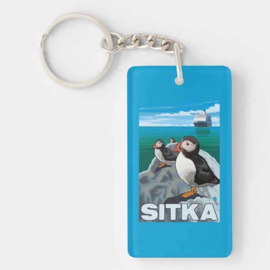 Puffins & Cruise Ship - Sitka, Alaska Sleutelhanger (Voorkant)
