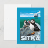 Puffins & Cruise Ship - Sitka Briefkaart (Voorkant / Achterkant)