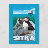Puffins & Cruise Ship - Sitka Briefkaart (Voorkant)