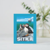 Puffins & Cruise Ship - Sitka Briefkaart (Staand voorkant)
