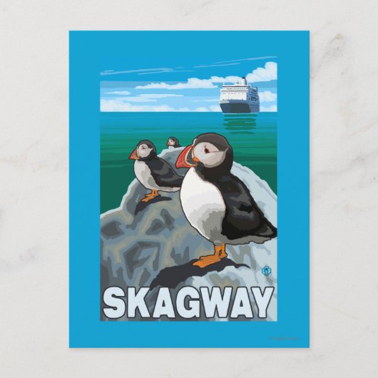 Puffins & Cruise Ship - Skagway, Alaska Briefkaart (Voorkant)