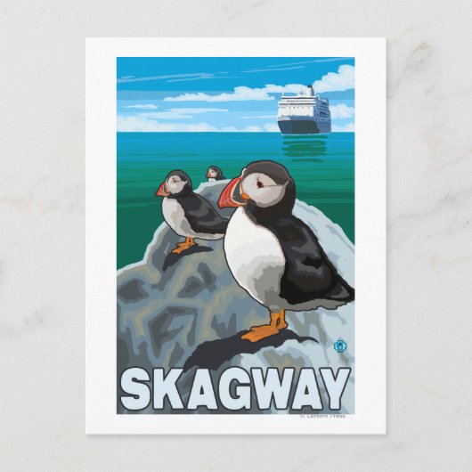 Puffins & Cruise Ship - Skagway, Alaska Briefkaart (Voorkant)