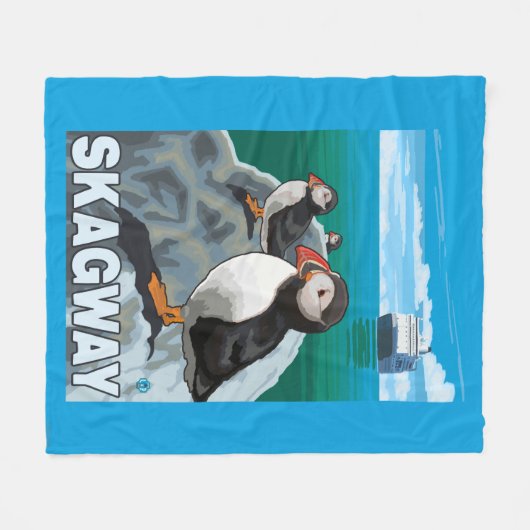 Puffins & Cruise Ship - Skagway, Alaska Fleece Deken (Voorkant (Horizontaal))