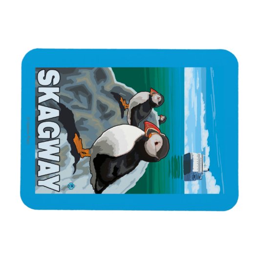 Puffins & Cruise Ship - Skagway, Alaska Magneet (Horizontaal)