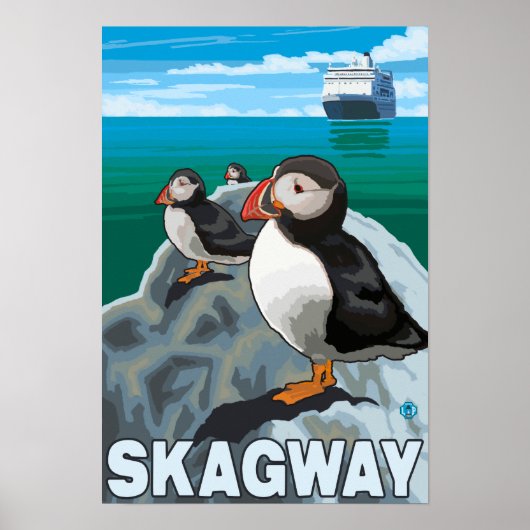 Puffins & Cruise Ship - Skagway, Alaska Poster (Voorkant)