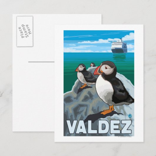 Puffins & Cruise Ship - Valdez, Alaska Briefkaart (Voorkant / Achterkant)