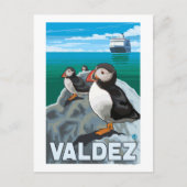 Puffins & Cruise Ship - Valdez, Alaska Briefkaart (Voorkant)