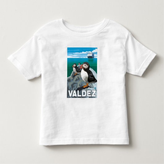 Puffins & Cruise Ship - Valdez, Alaska Kinder Shirts (Voorkant)