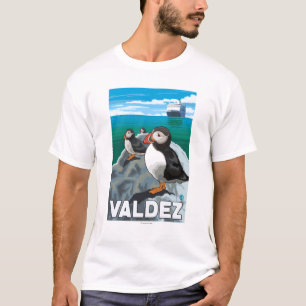 Puffins & Cruise Ship - Valdez, Alaska T-shirt