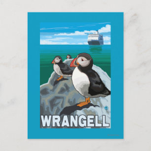 Puffins & Cruise Ship - Wrangell, Alaska Briefkaart
