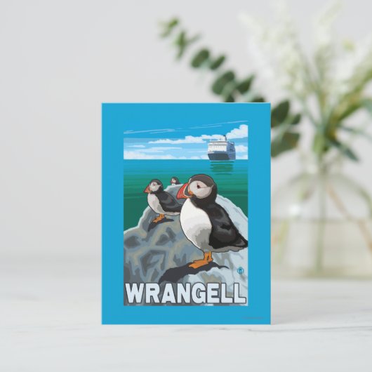 Puffins & Cruise Ship - Wrangell, Alaska Briefkaart (Staand voorkant)