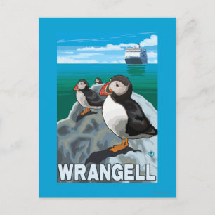 Puffins & Cruise Ship - Wrangell, Alaska Briefkaart