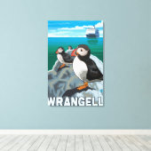 Puffins & Cruise Ship - Wrangell, Alaska Canvas Afdruk (Insitu (Houten vloer))