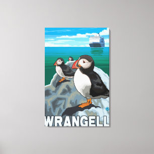 Puffins & Cruise Ship - Wrangell, Alaska Canvas Afdruk