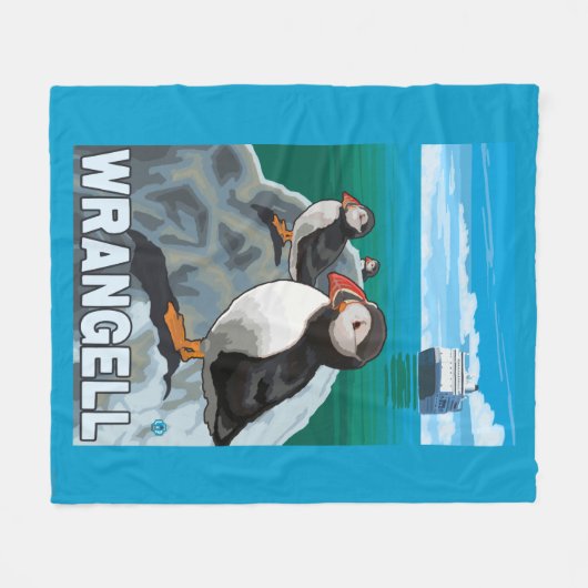 Puffins & Cruise Ship - Wrangell, Alaska Fleece Deken (Voorkant (Horizontaal))