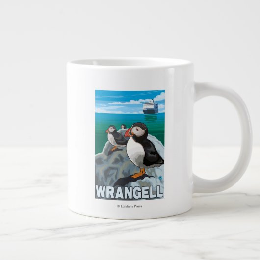 Puffins & Cruise Ship - Wrangell, Alaska Grote Koffiekop (Rechts)