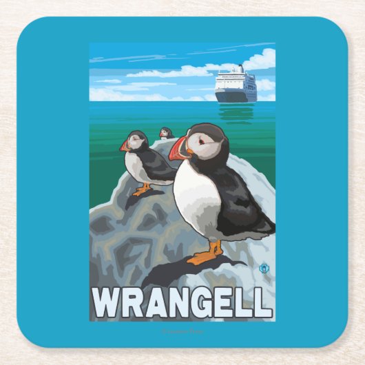 Puffins & Cruise Ship - Wrangell, Alaska Kartonnen Onderzetters (Voorkant)