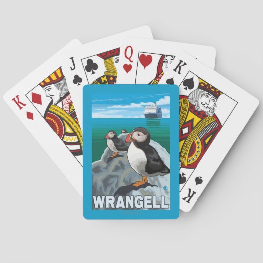 Puffins & Cruise Ship - Wrangell, Alaska Pokerkaarten (Achterkant)
