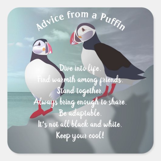 Puffins Design Vierkante Sticker (Voorkant)
