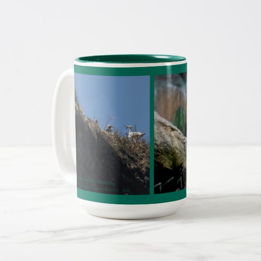 Puffins in San Diego en Oregon Tweekleurige Koffiemok (Voorkant links)