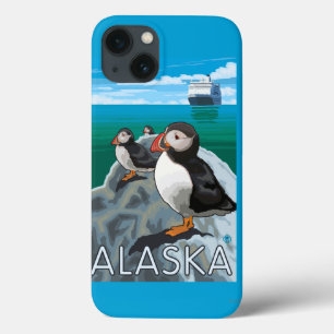 Puffins kijken naar een cruiseschip iPhone 13 hoesje