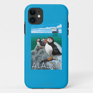 Puffins kijken naar een cruiseschip Case-Mate iPhone case