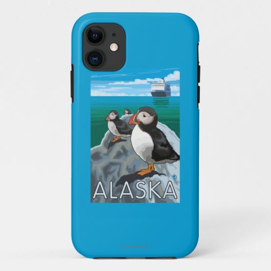 Puffins kijken naar een cruiseschip Case-Mate iPhone case (Achterkant)