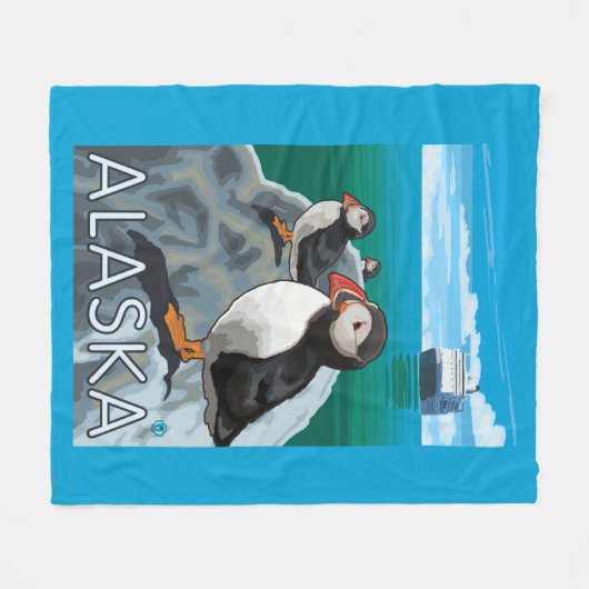 Puffins kijken naar een cruiseschip fleece deken (Voorkant (Horizontaal))