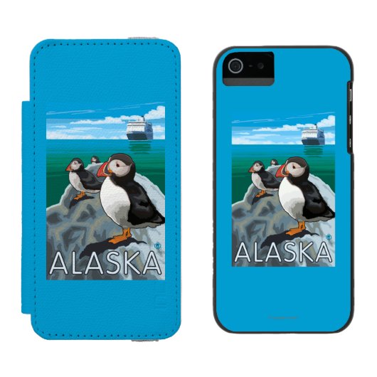 Puffins kijken naar een cruiseschip incipio iPhone portemonnee hoesje (Naast elkaar)