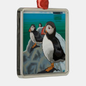 Puffins kijken naar een cruiseschip metalen ornament (Rechts)