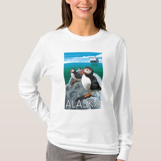 Puffins kijken naar een cruiseschip t-shirt (Voorkant)