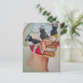 Puffins on the Brain Surreal mixed media collage Briefkaart (Staand voorkant)