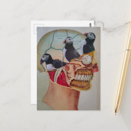 Puffins on the Brain Surreal mixed media collage  Briefkaart