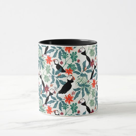 Puffins Pattern Warm Beige Mok (Midden)