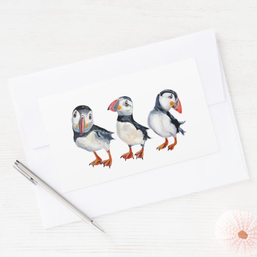 Puffins Rechthoekige Sticker (Envelop)