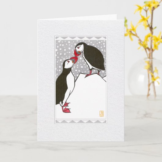 Puffins Seasonal Folded Wenskaart Kaart (Gele Bloem)