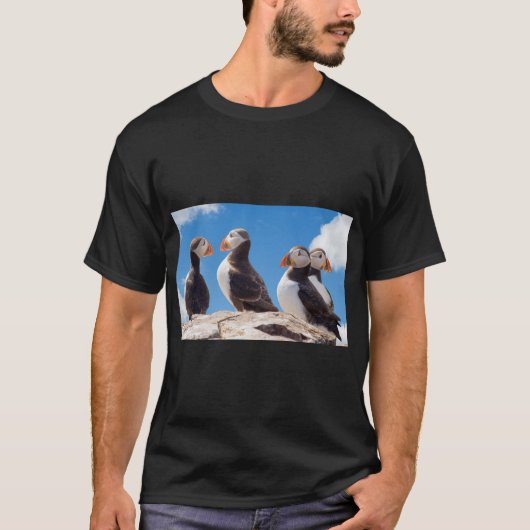 Puffins Vogels Perched Natuur T-shirt (Voorkant)